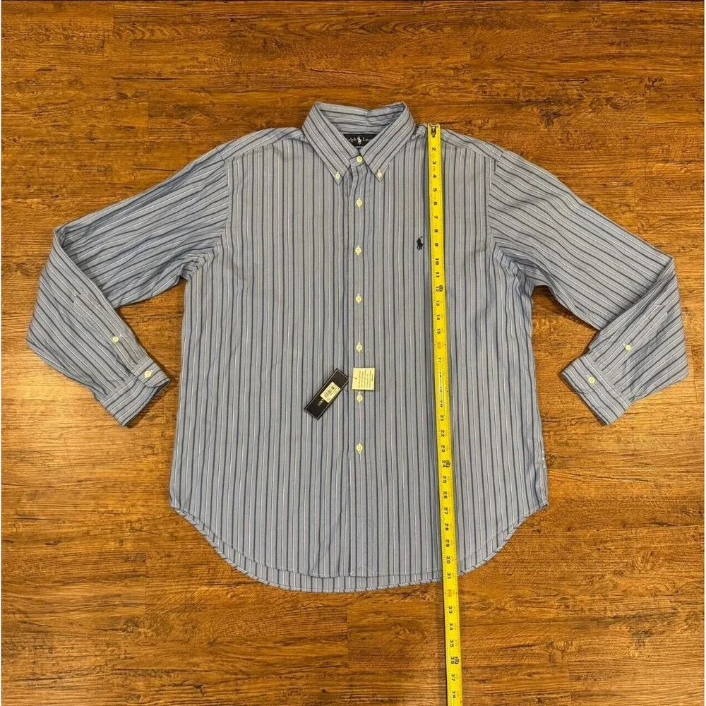 Vintage Polo Ralph Lauren Blue Striped Classic Fit‎ Button Down Shirt Men's XL